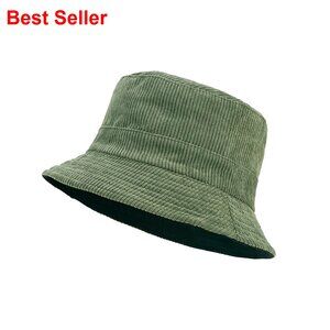 Corduroy Bucket Hat Adjustable Sun Hat Reversible Packable Travel